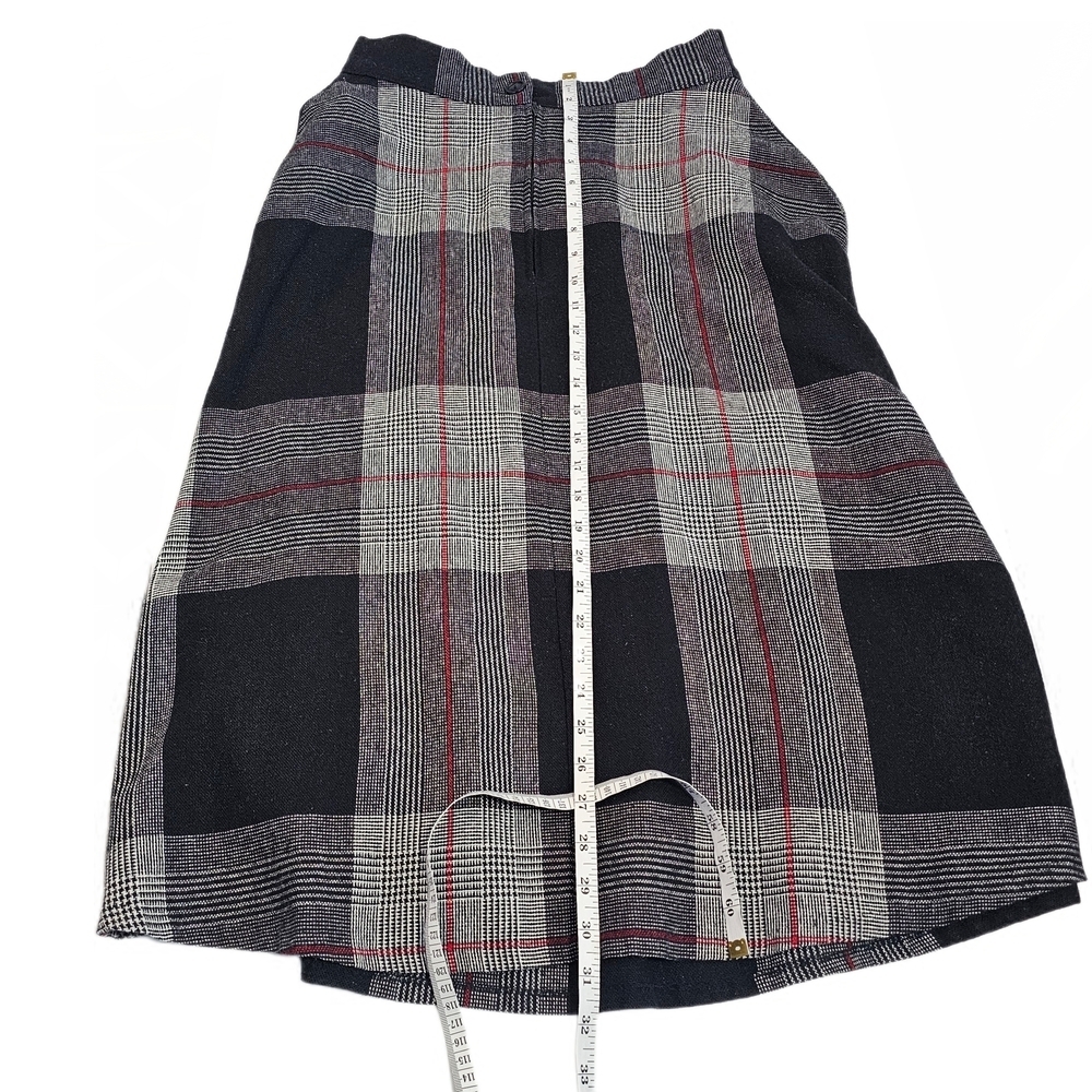 Vintage Wool Blend Plaid Womens Black & Gray Plaid Midi Skirt - Picture 14 of 16